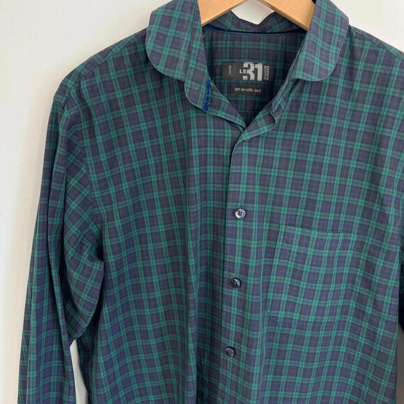 Le 31 Simons Men’s Large Green Blue Plaid Long Sleeve Casual Button Down Shirt - Picture 2 of 11